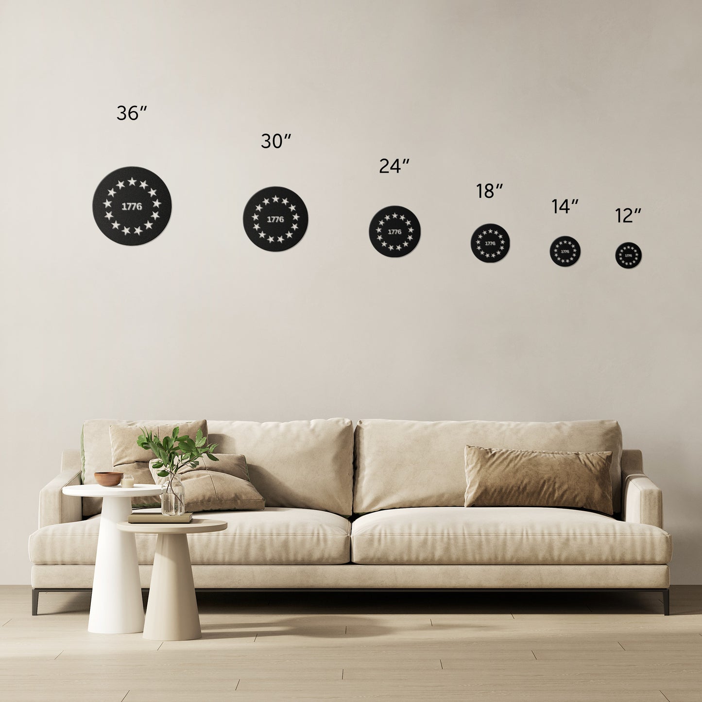 1776 patriotic metal sign with stars in family room