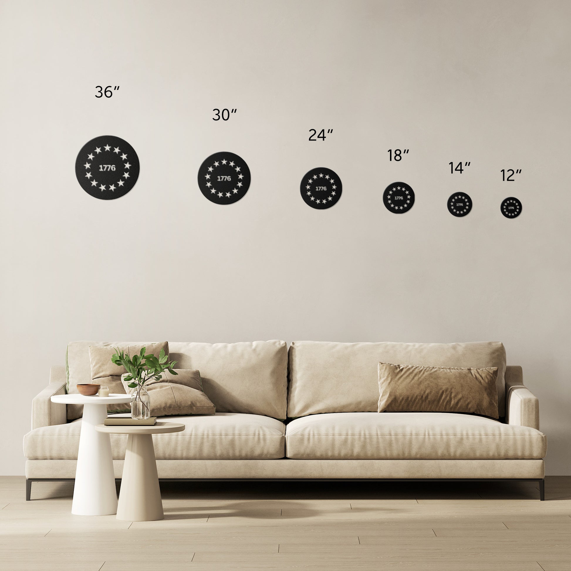 1776 patriotic metal sign with stars in family room