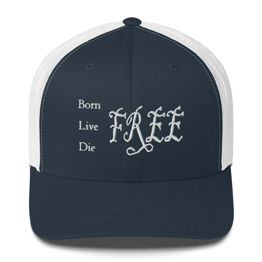 born live die free navy trucker cap