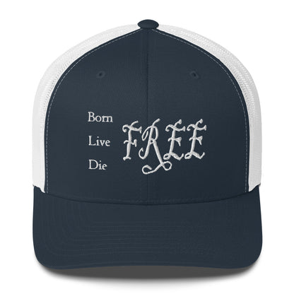 born live die free navy trucker cap